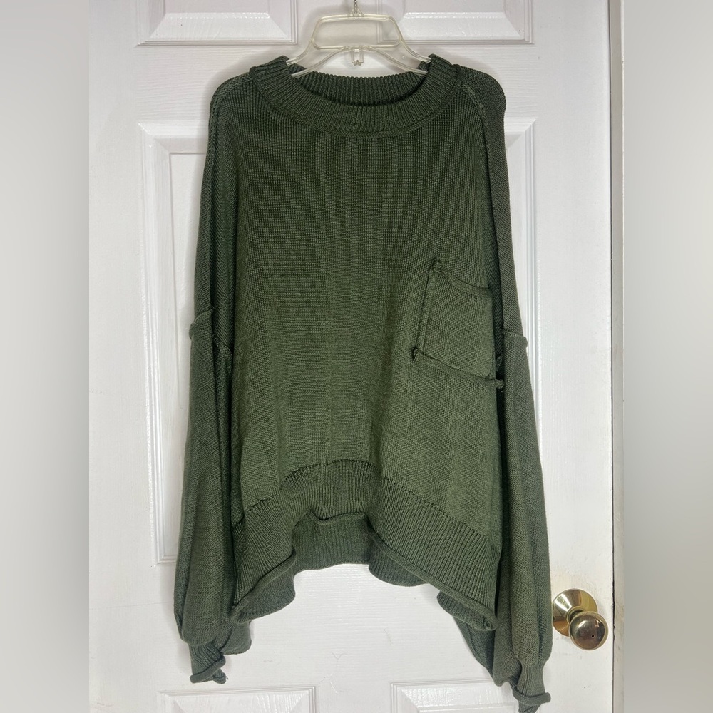 POL Eternal Bliss Women’s Oversized Green Sweater large Puff Sleeve Cropped - Picture 3 of 10